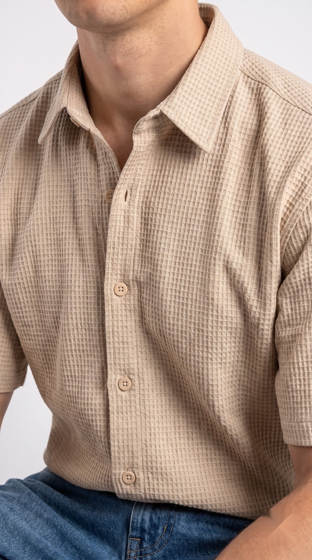 Textured Beige Waffle Shirt