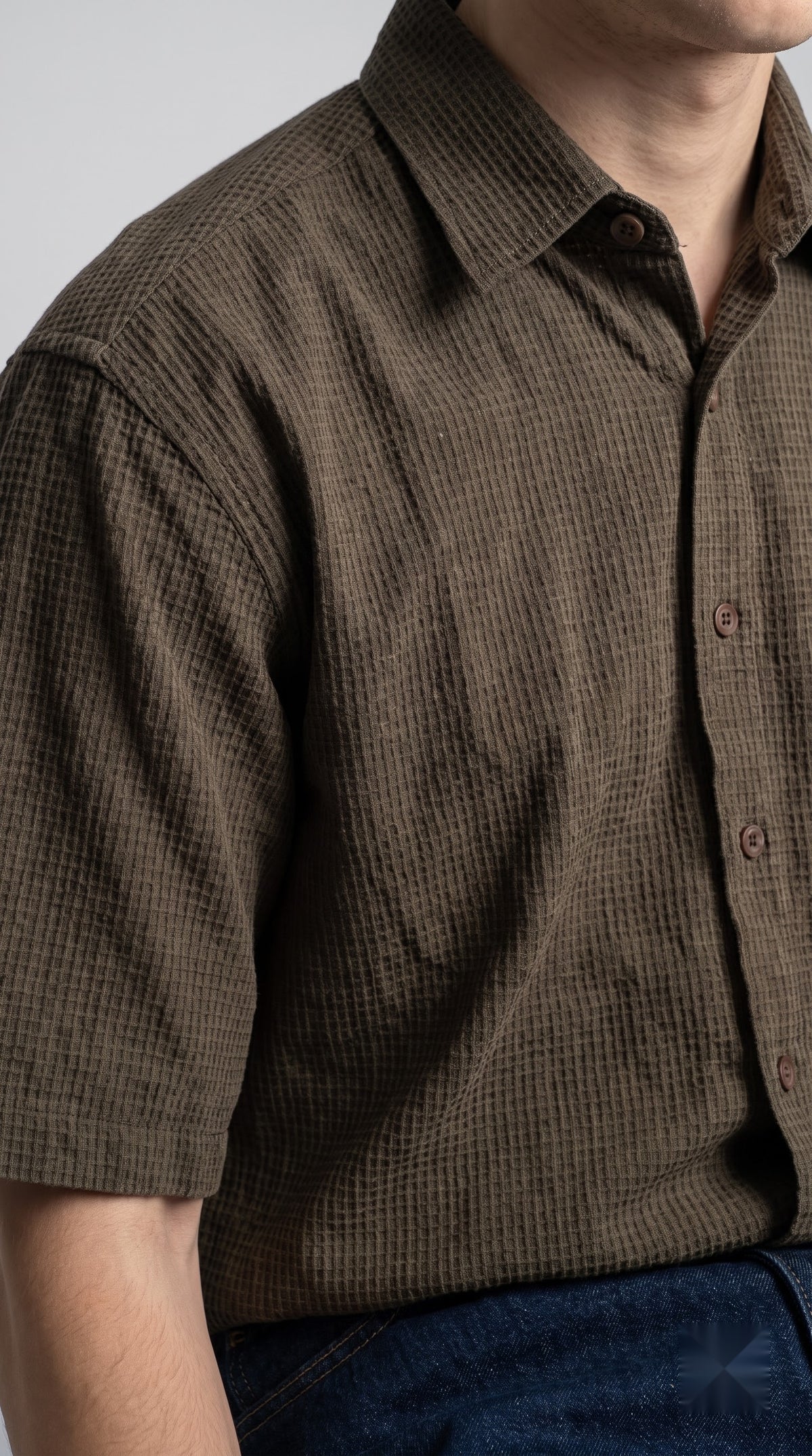 Textured Dark Brown Waffle Shirt