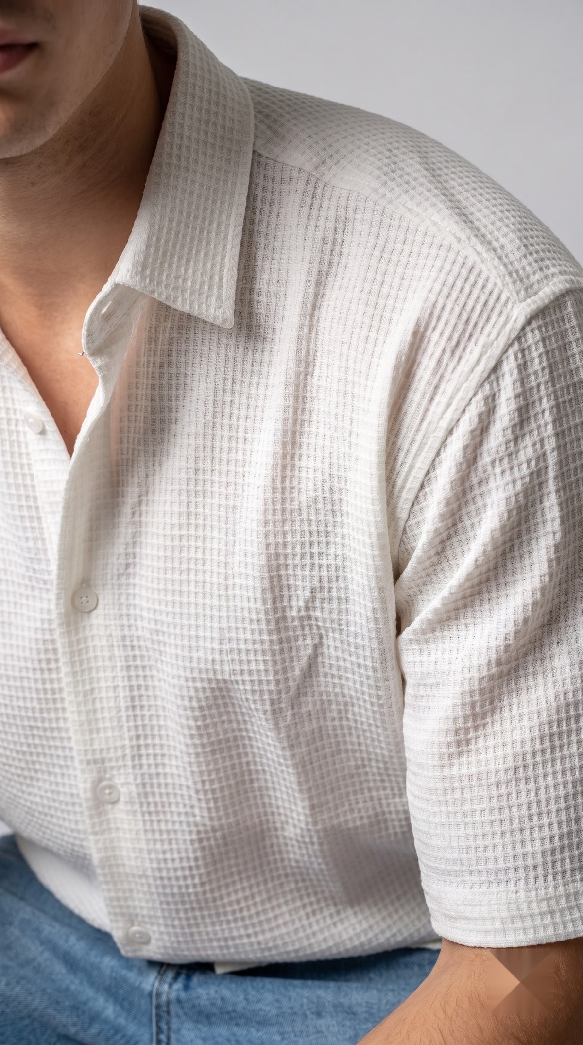 Textured White Waffle Shirt