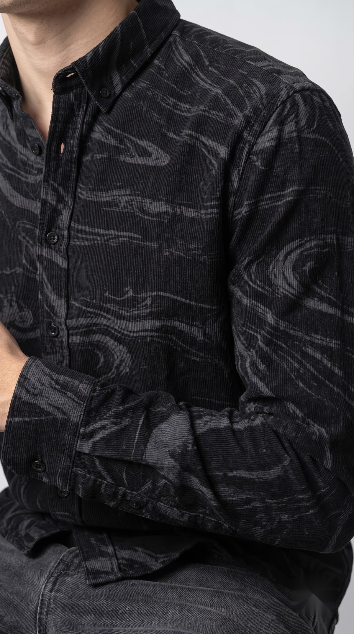 Black Abstract Print Corduroy Shirt