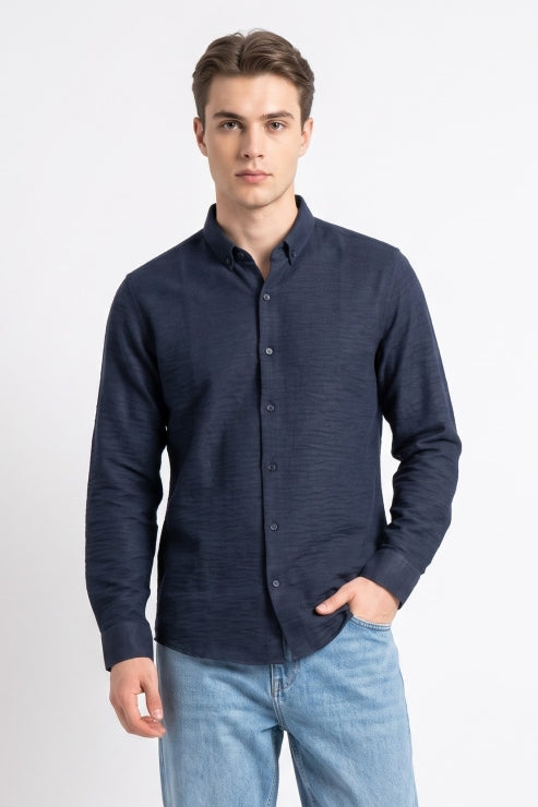 Navy Waffle Regular Fit Shirt