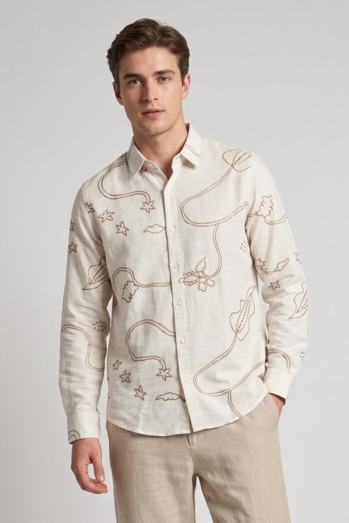 Abstract Art Embroidered Linen Shirt