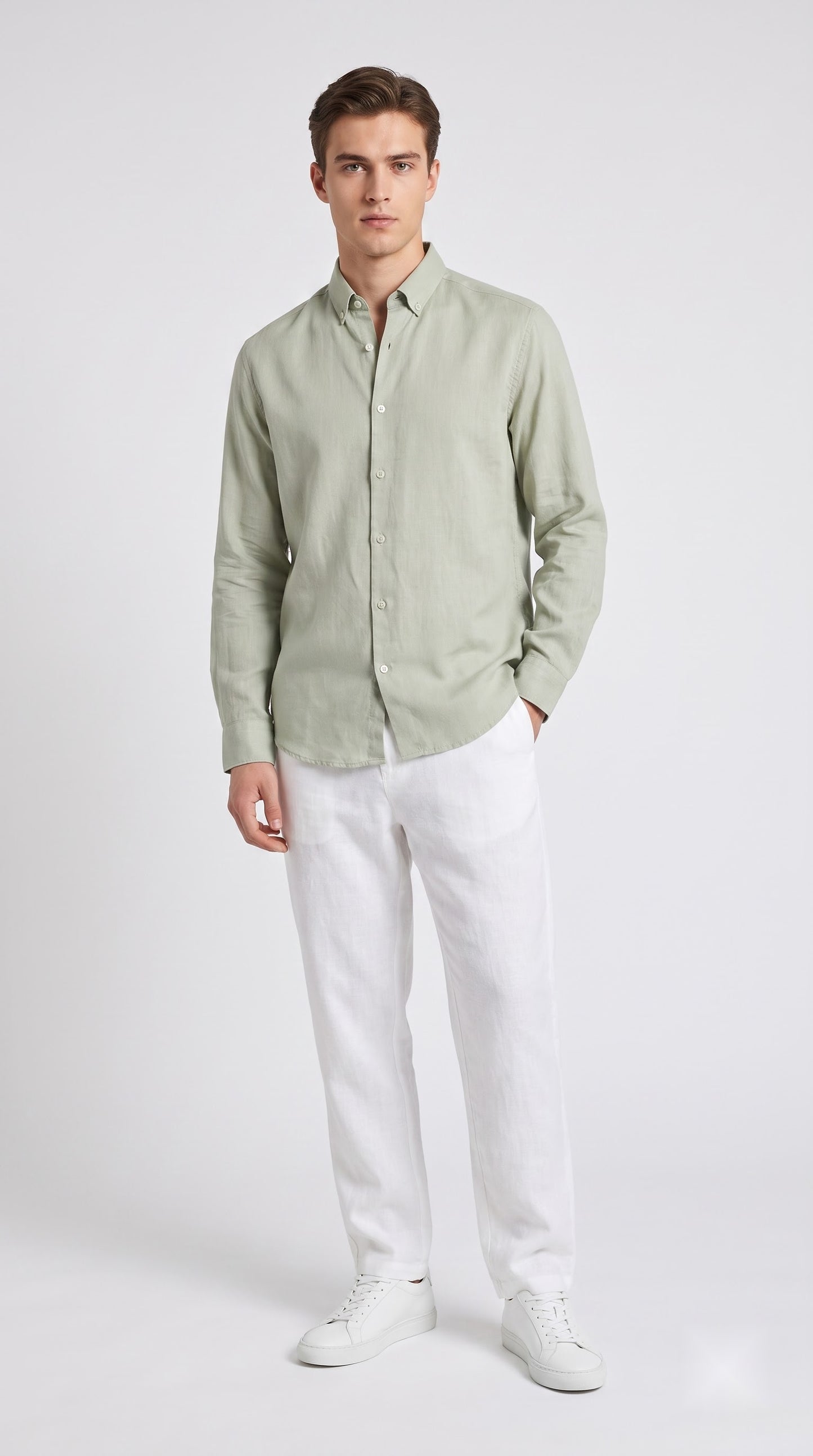 Pistachio Green Linen Regular Fit Shirt