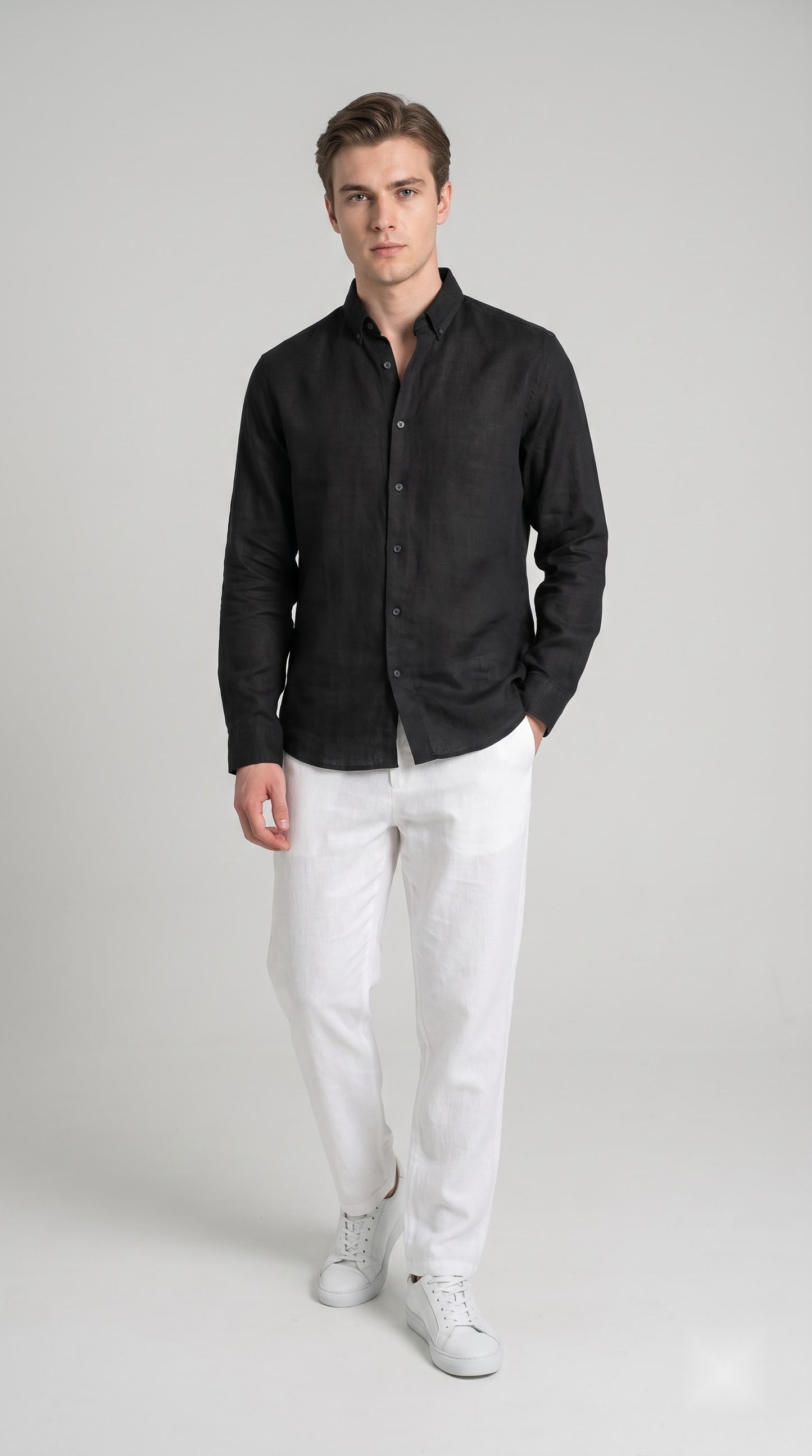 Black Linen Regular Fit Shirt