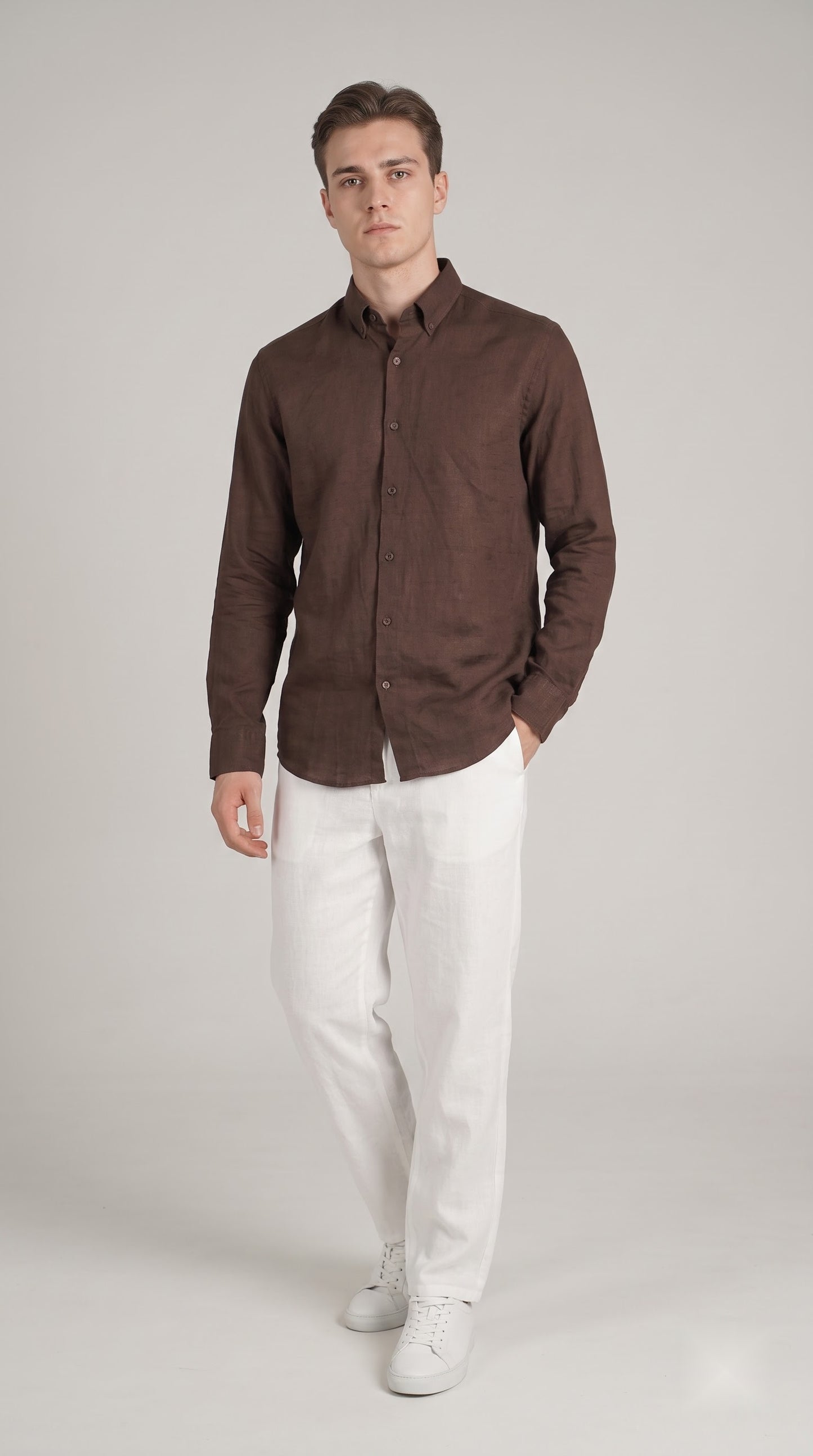 Brown Linen Regular Fit Shirt