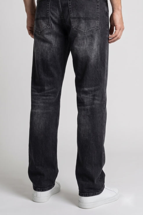 Straight Fit Denim Jeans - Washed Black