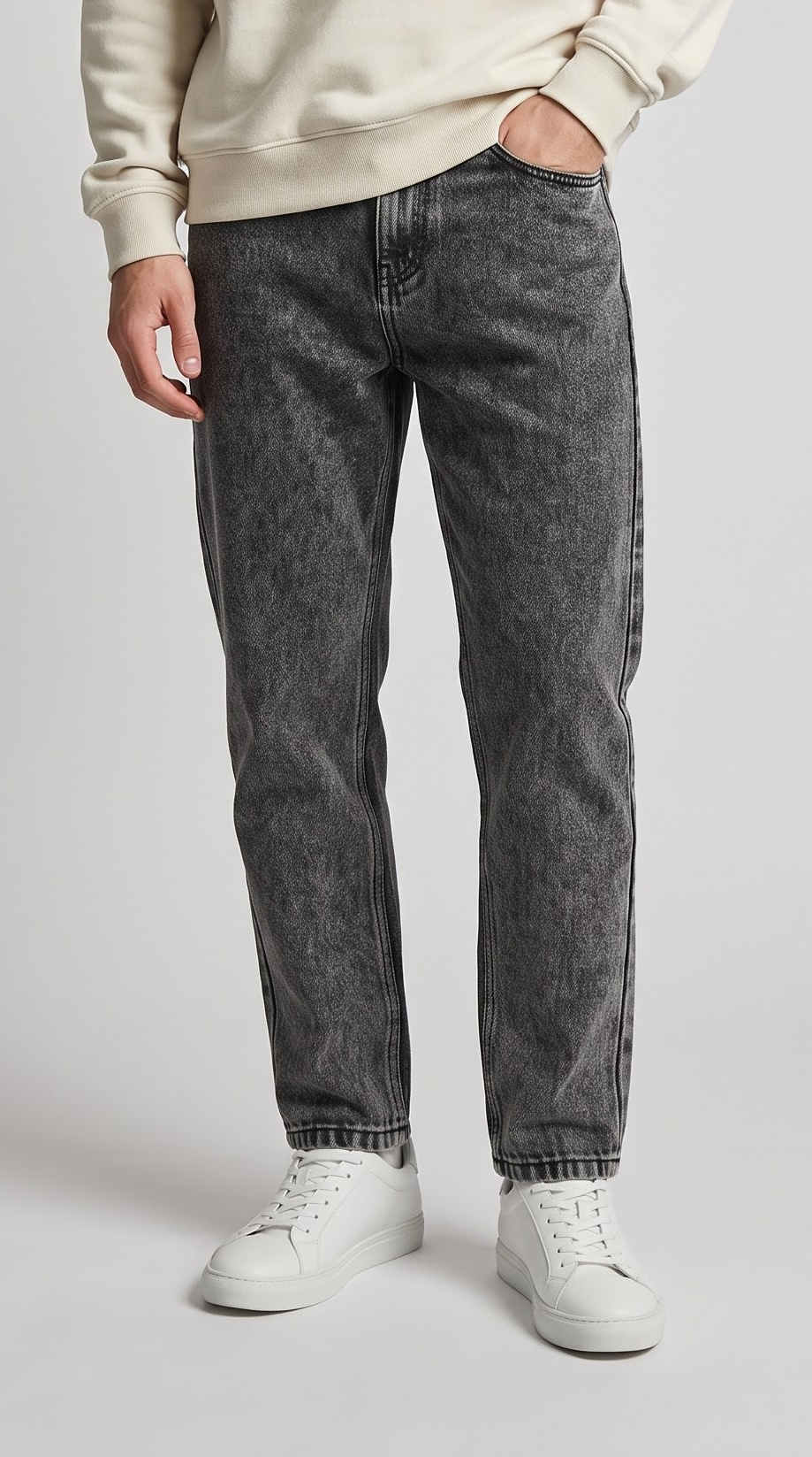 Black Scratched Wash Mom Fit Jean