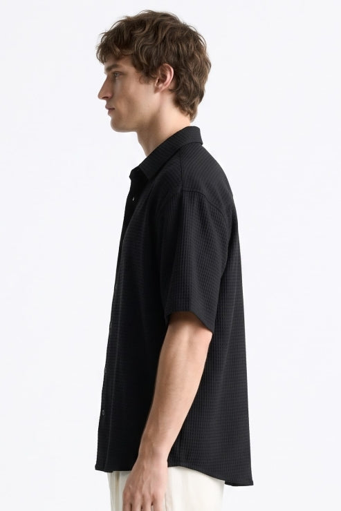 Textured Black Waffle Shirt