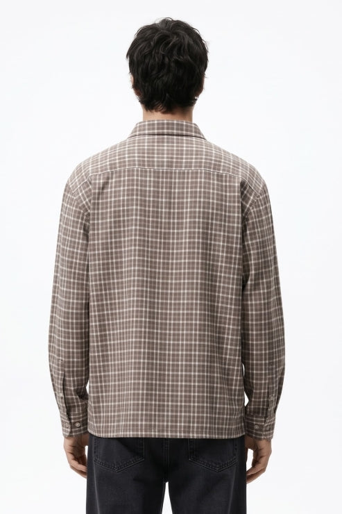 Heavy Fabric Boxy Fit Check Shirt - Taupe Brown