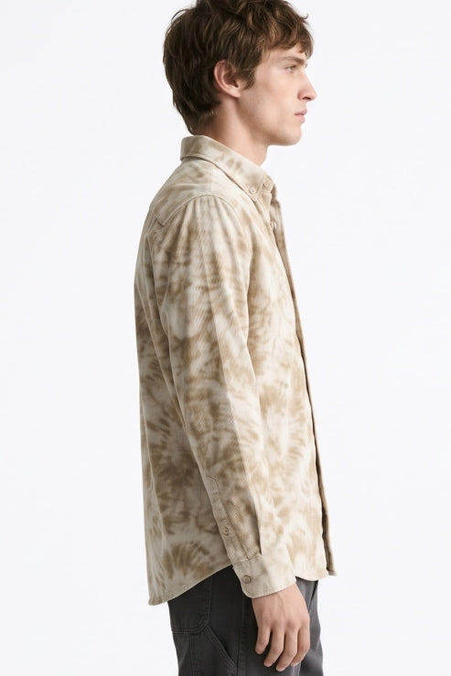 Beige Abstract Print Corduroy Shirt