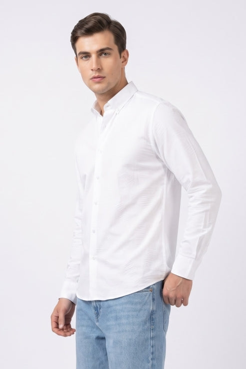 White Velvet Print Shirt