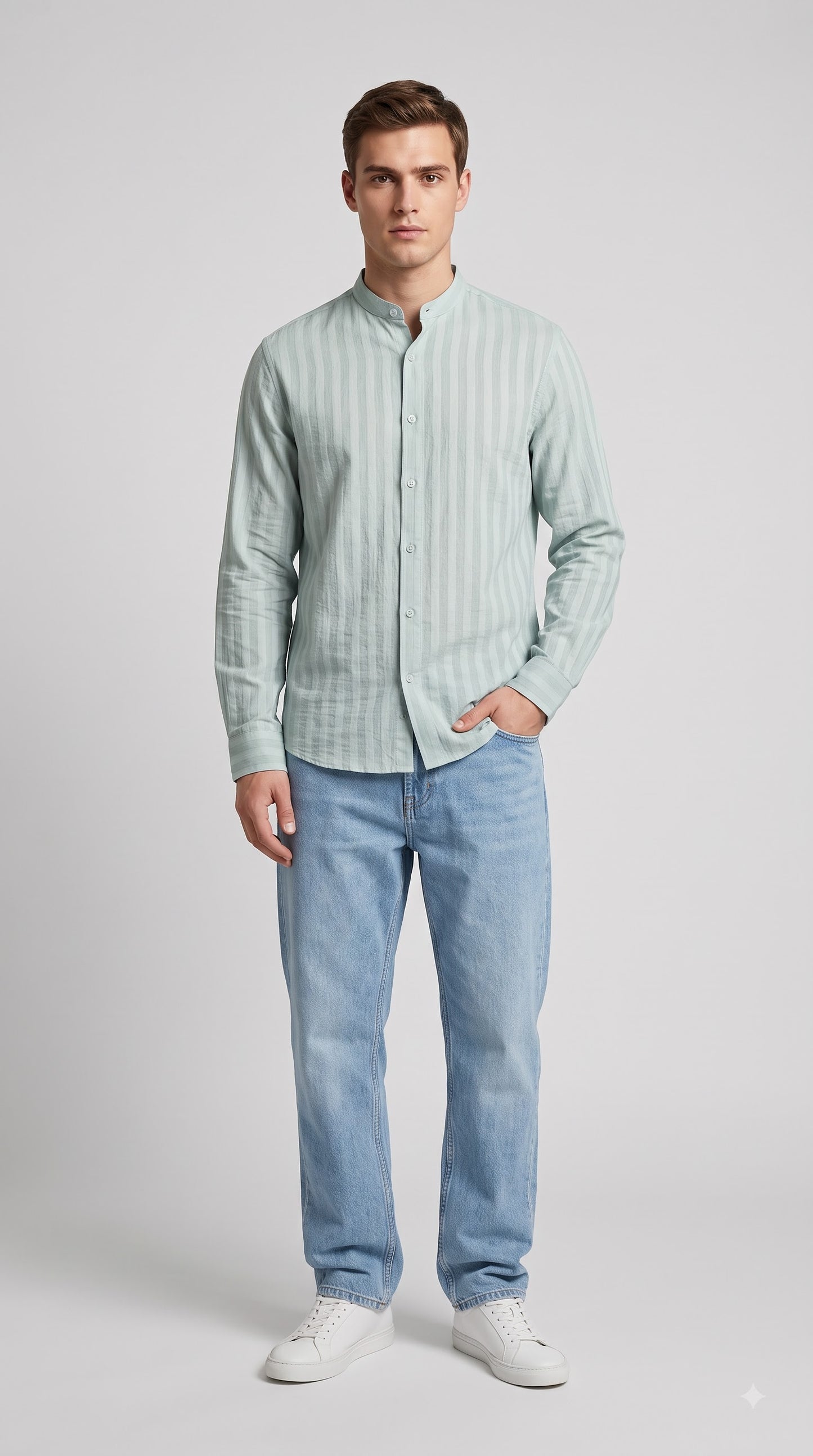 Light Green Stripe Regular Fit Shirt