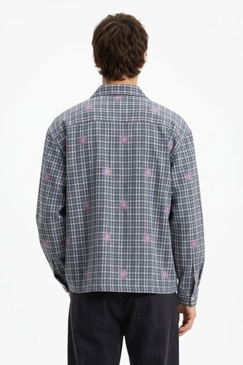 Heavy Fabric Boxy Fit Check Shirt - Slate Blue