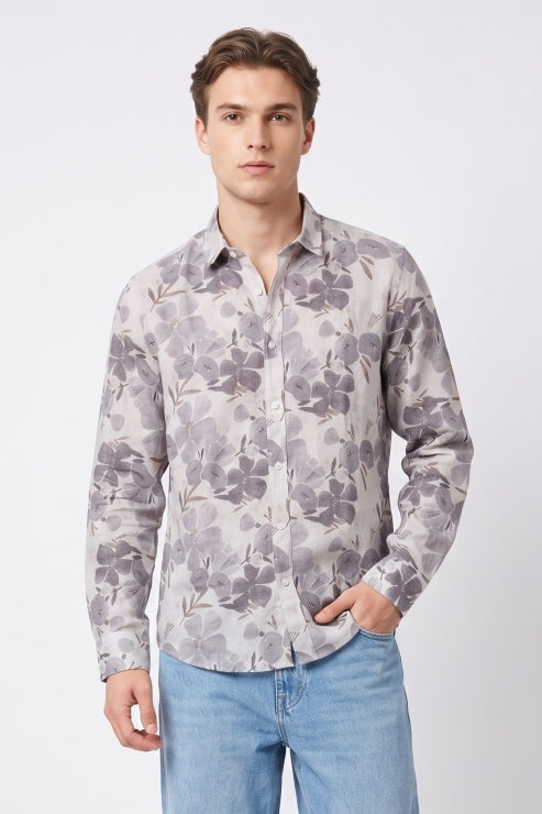 Abstract Floral Print Regular Fit Shirt