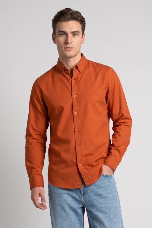 Orange Poly Lycra Regular Fit Shirt