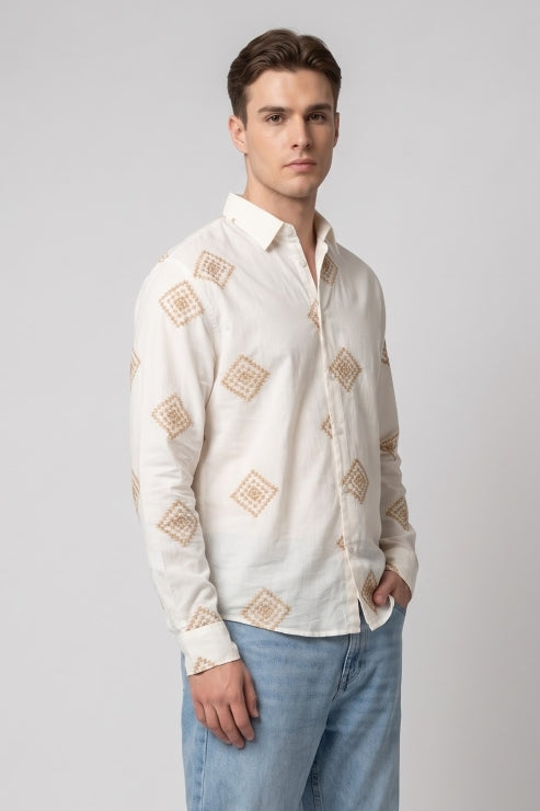 Abstract Embroidery Regular Fit Shirt