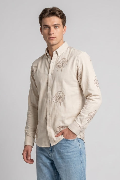 Tree Embroidery Jute Shirt