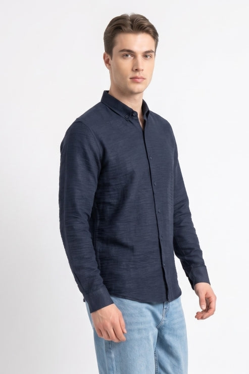 Navy Waffle Regular Fit Shirt