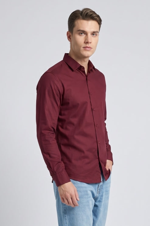 Red Melange Regular Fit Shirt