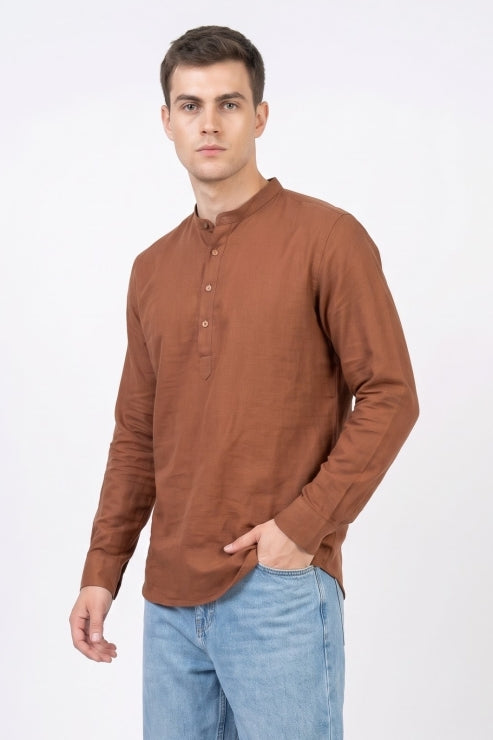 Rust Brown Mandarin Collar Shirt