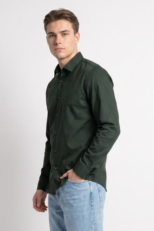Dark Green Melange Regular Fit Shirt