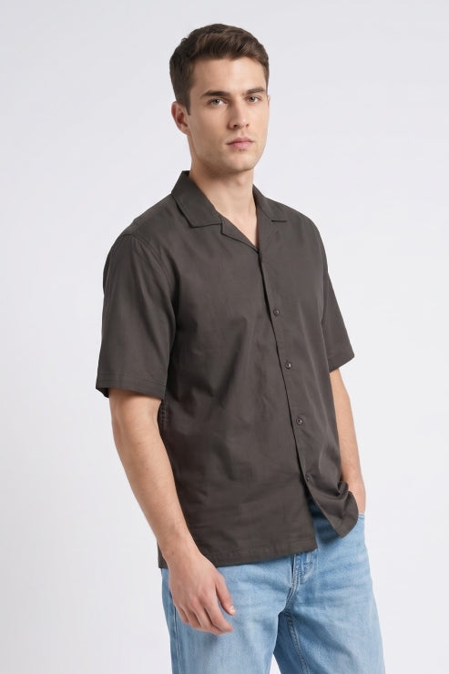 Brown Cuban Collar Regular Fit Shirt