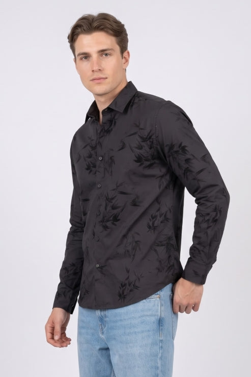 Black Velvet Bird Print Shirt