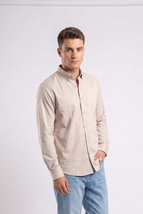 Beige Melange Regular Fit Shirt