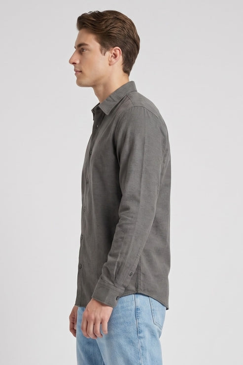 Grey Plain Regular Fit Shirt