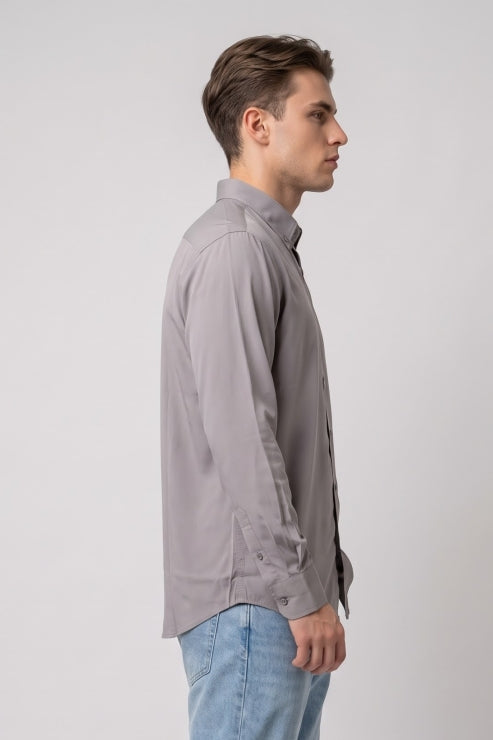 Light Grey Melange Regular Fit Shirt