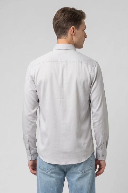 Silver Blended Fabric Regular Fit Shirt