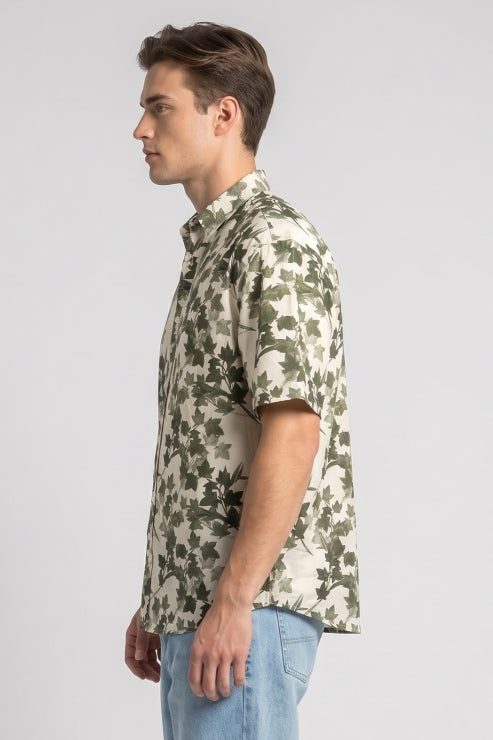 Abstract Floral Print Regular Fit Shirt