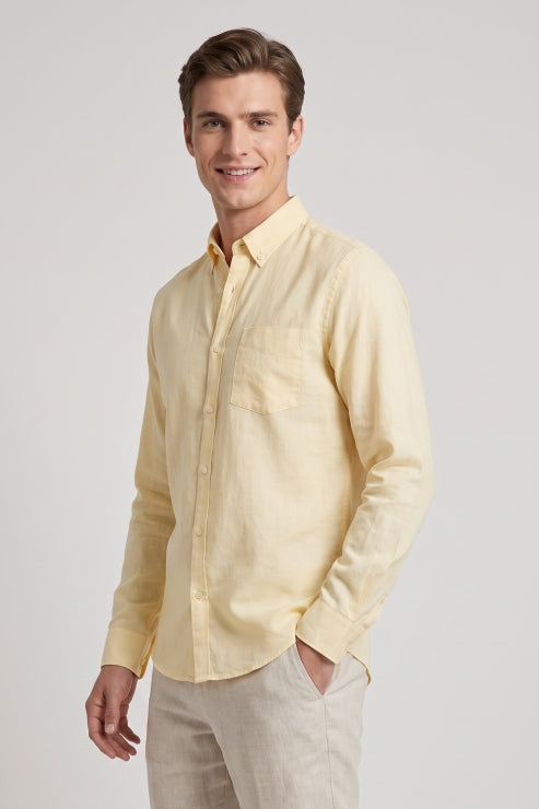 Yellow Linen Regular Fit Shirt