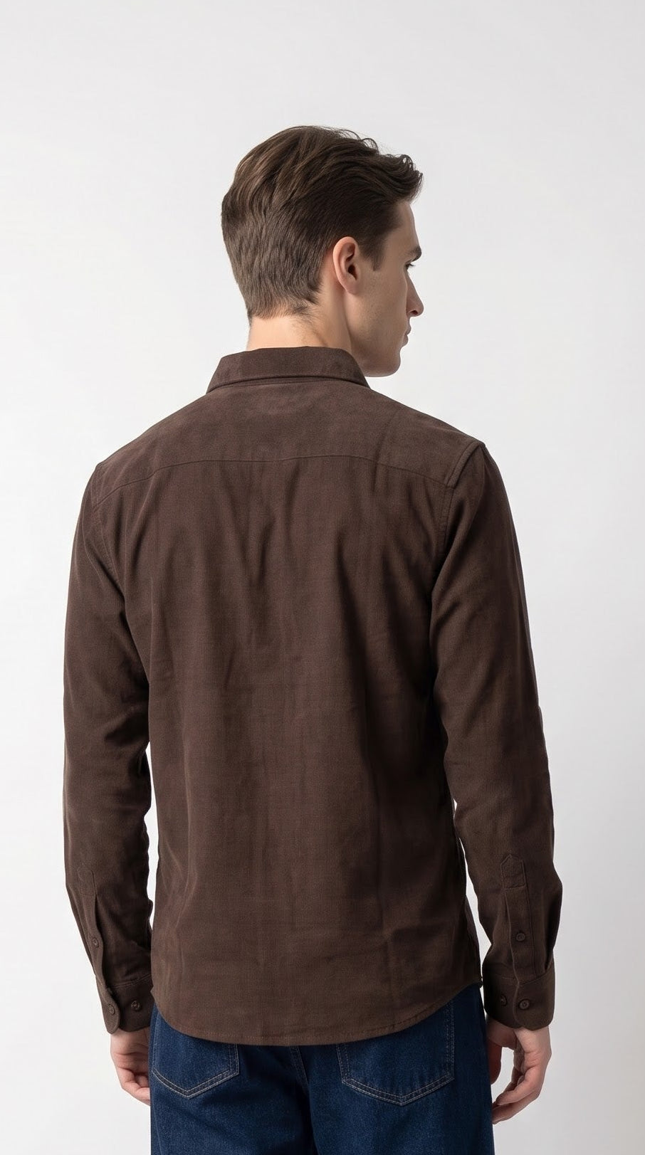 Solid Brown Corduroy Regular Fit Shirt