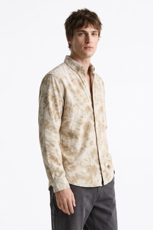Beige Abstract Print Corduroy Shirt