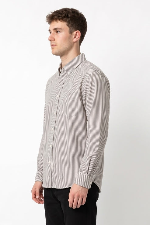 Grey Stripe Linen Regular Fit Shirt