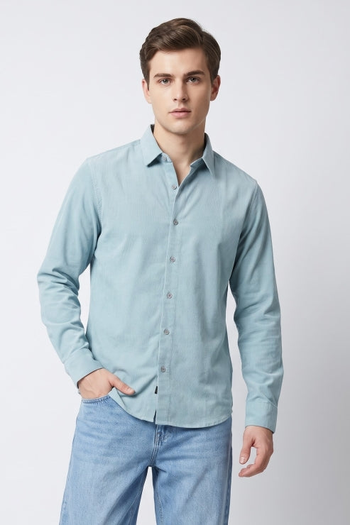 Light Green Textured Regular Fit Shirt