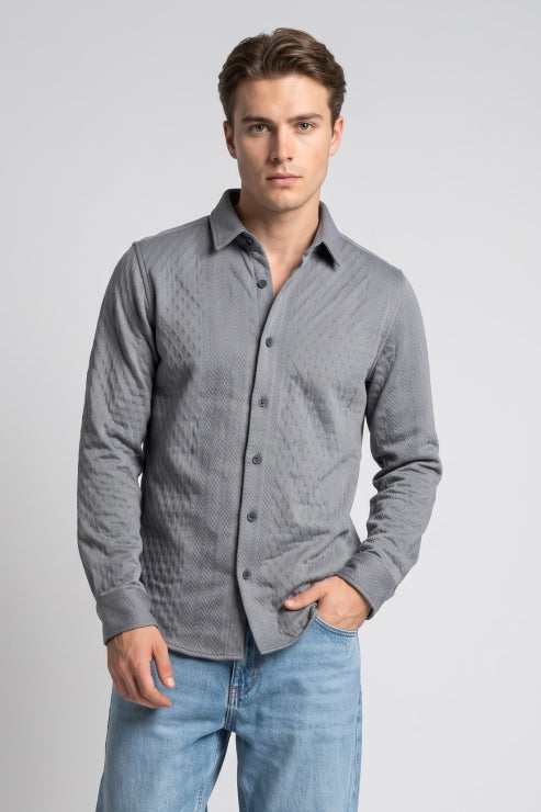 Grey Jacquard Regular Fit Shirt
