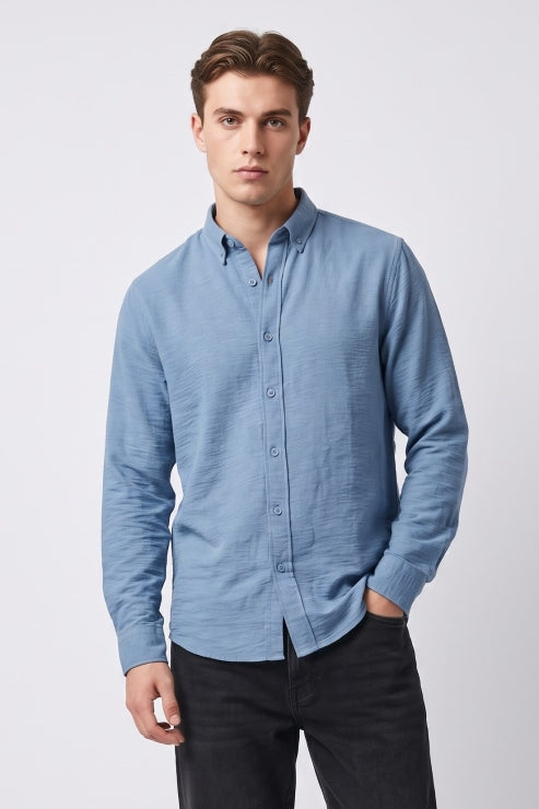 Sky Blue Waffle Regular Fit Shirt