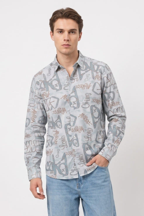 Abstract Floral Print Regular Fit Shirt
