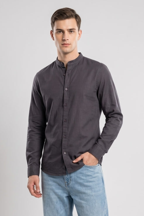 Chinese Collar Blue Regular Fit Shirt