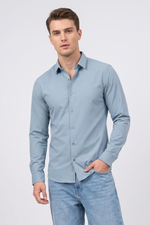 Light Blue Satin Regular Fit Shirt