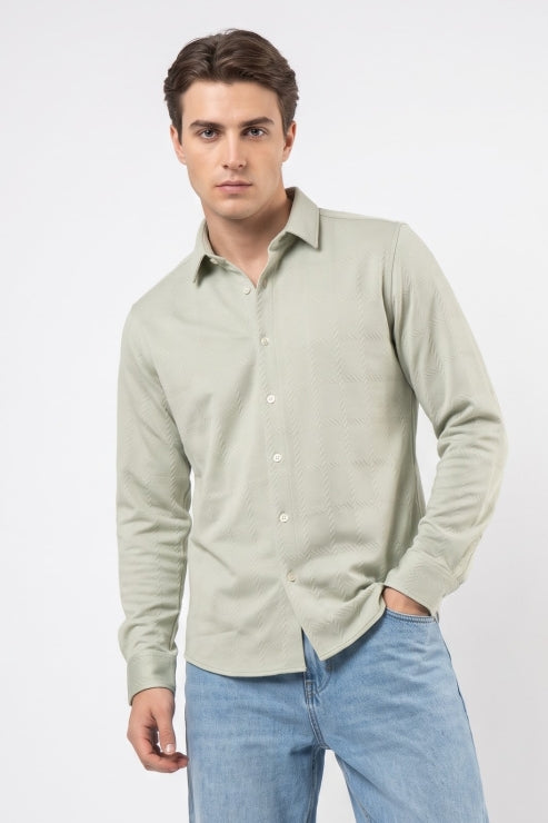 Pista Green Jacquard Regular Fit Shirt