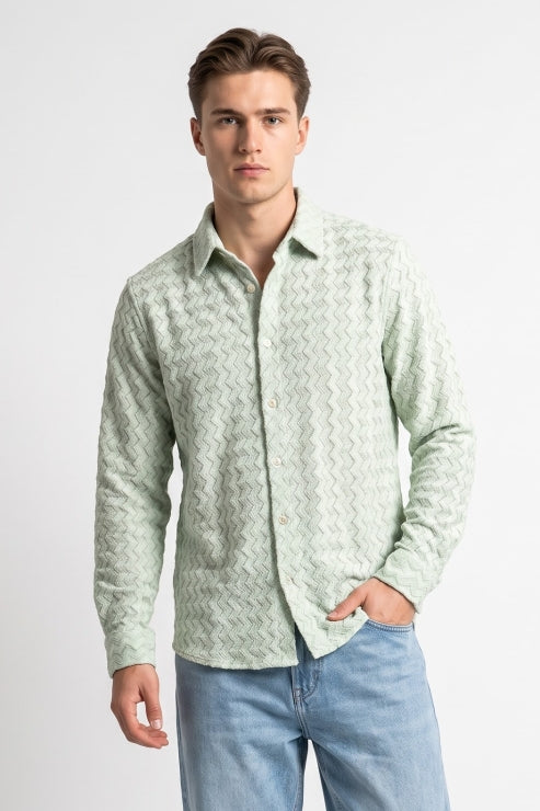 Pista Green Jacquard Regular Fit Shirt