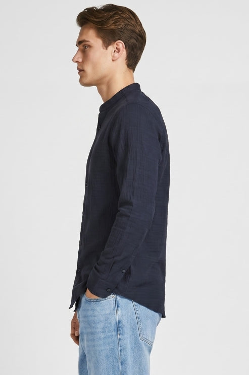 Midnight Waffle Chinese Collar Shirt
