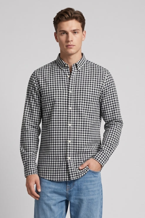 Boxed Black Shade Checks Regular Fit Shirt