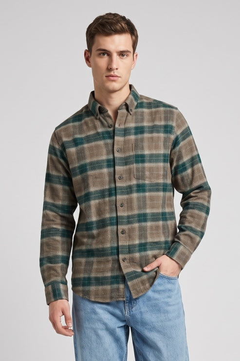 Olive Brush Checks Shirt