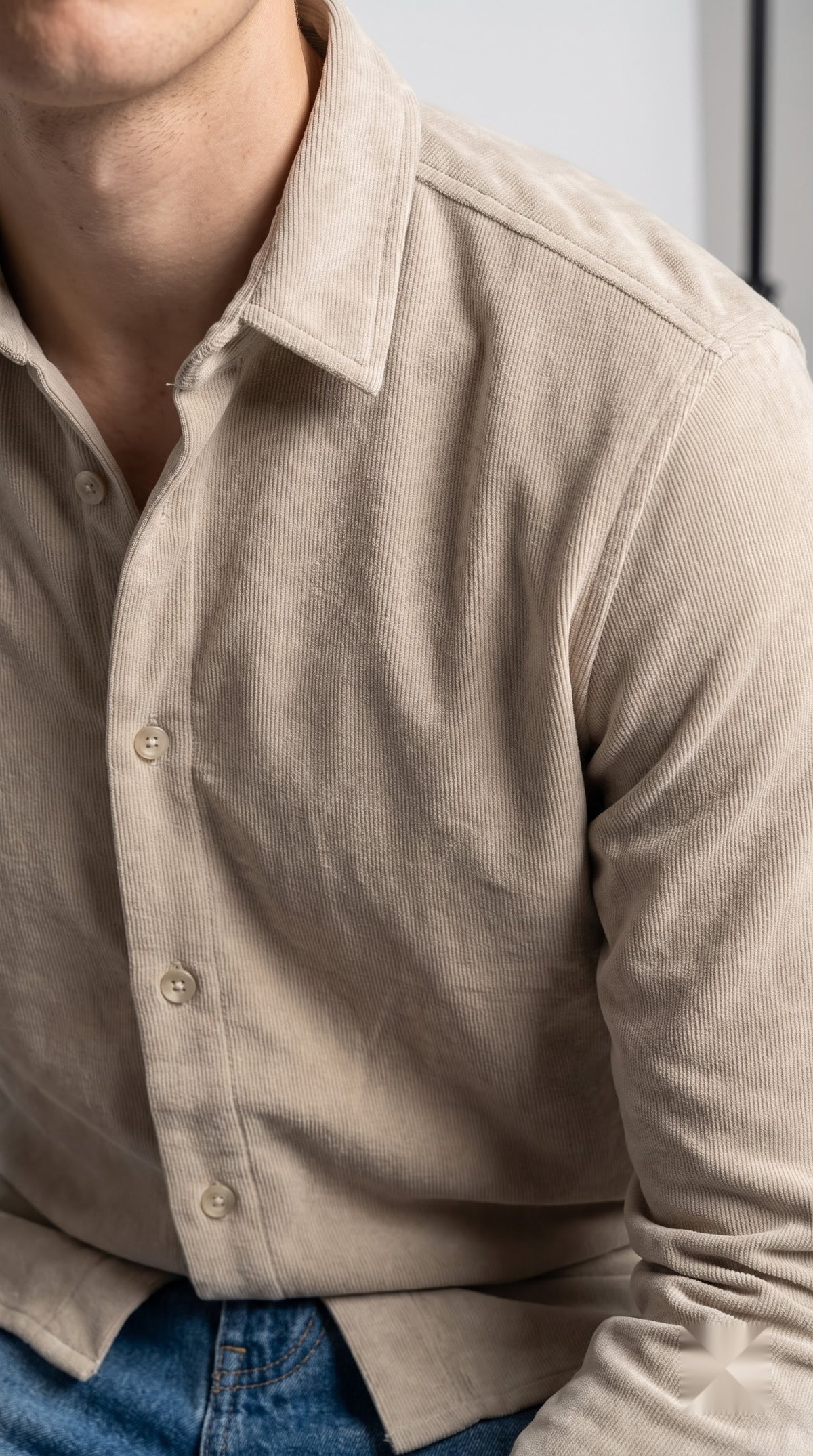 Solid Beige Corduroy Regular Fit Shirt