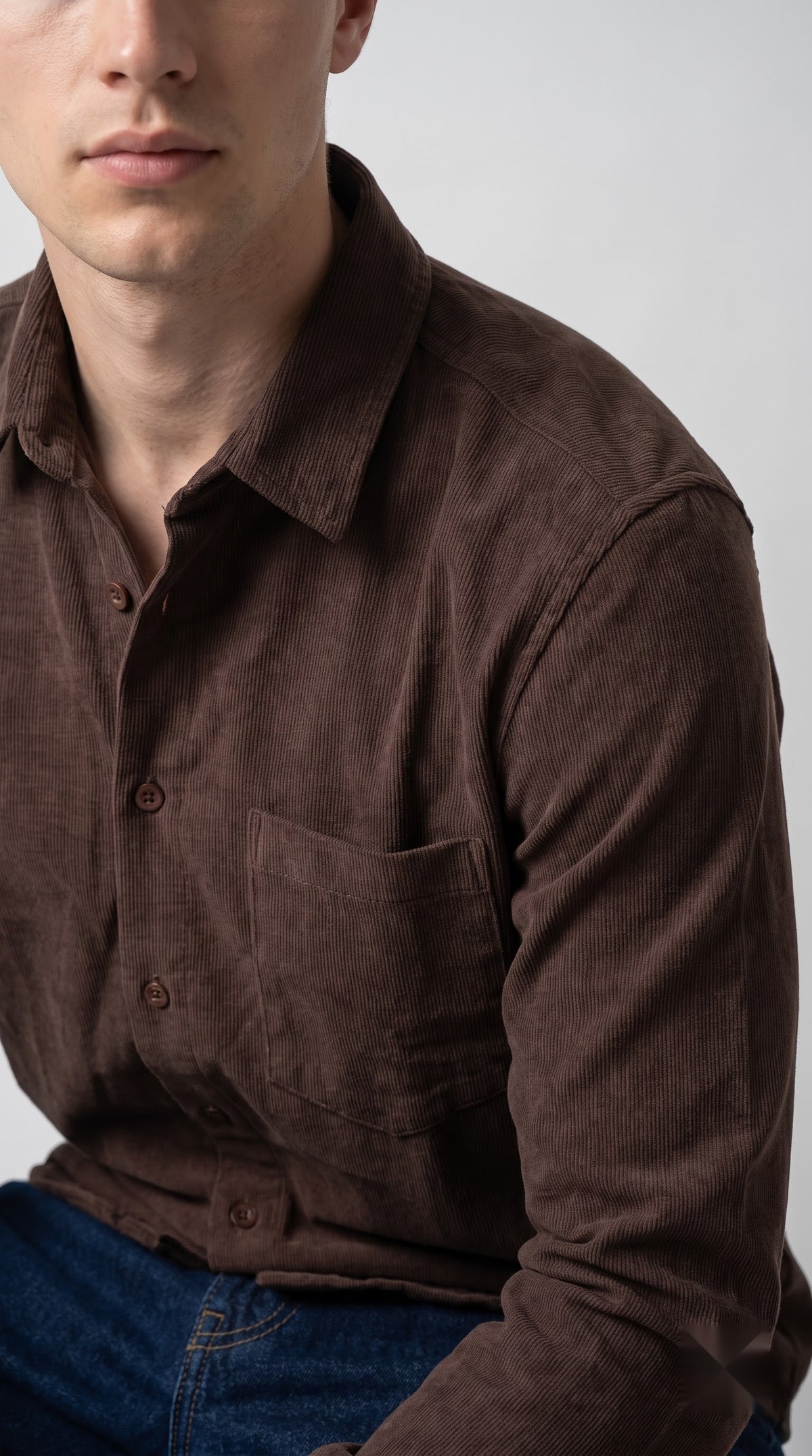 Solid Brown Corduroy Regular Fit Shirt