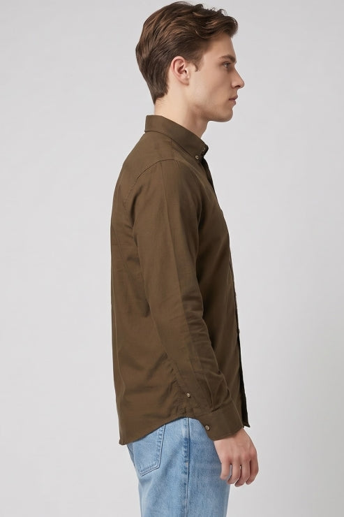 Earth Brown Poly Lycra Regular Fit Shirt